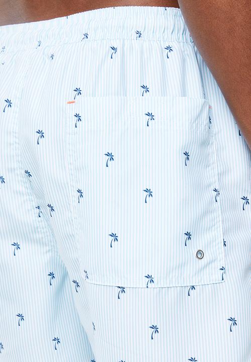 Brave Soul - Capri palm print swim shorts - blue