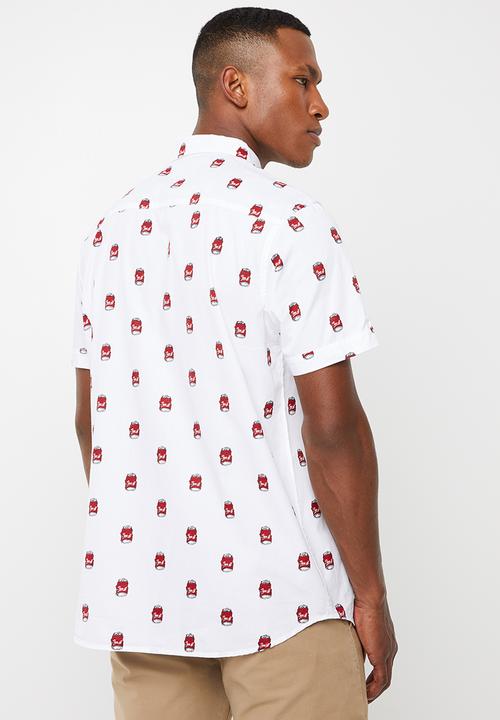 Brave Soul - Can printed short sleeve shirt - white