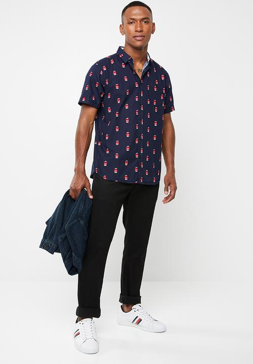 Brave Soul - Can printed short sleeve shirt - navy