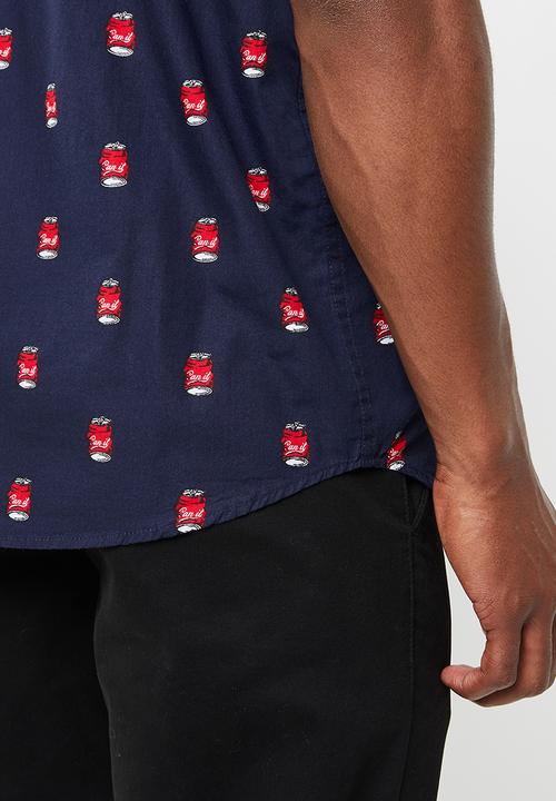 Brave Soul - Can printed short sleeve shirt - navy