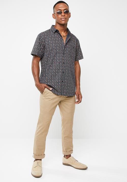 Brave Soul - Howie short sleeve shirt - navy & brown 