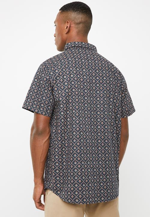 Brave Soul - Howie short sleeve shirt - navy & brown 