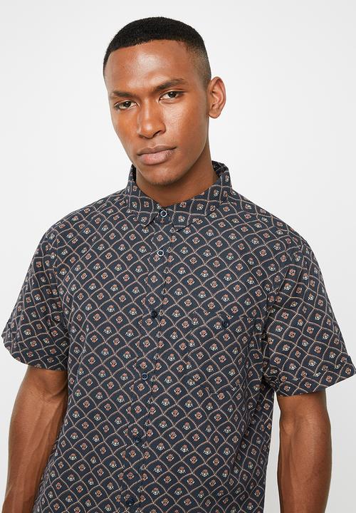 Brave Soul - Howie short sleeve shirt - navy & brown 