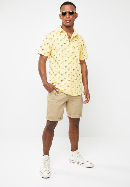 Brave Soul - Chester short sleeve shirt - yellow