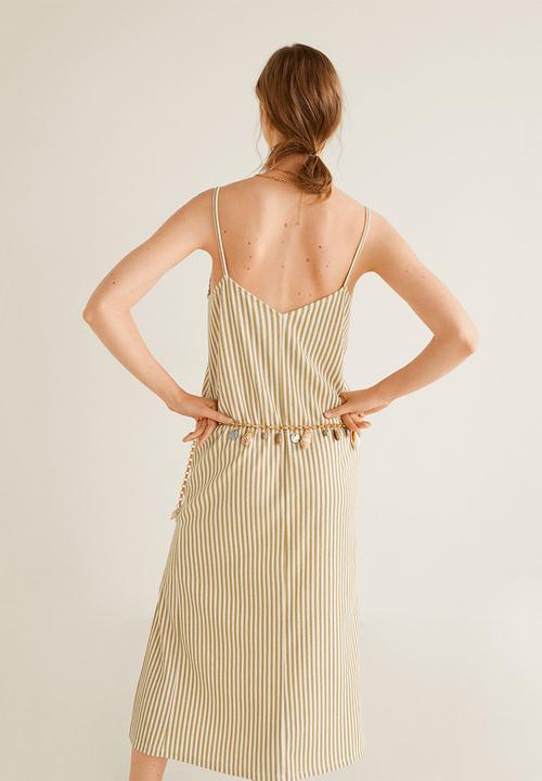 MANGO - Stripe printed textured dress - beige & white 