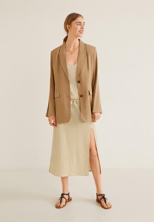 MANGO - Stripe printed textured dress - beige & white 
