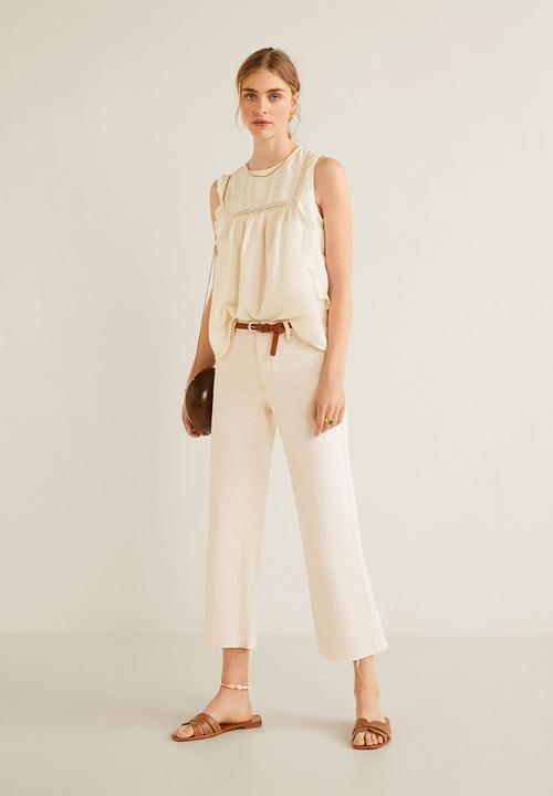 MANGO - Lace detail blouse - off white