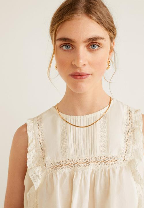MANGO - Lace detail blouse - off white