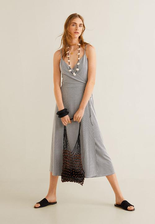 MANGO - Striped wrap dress - navy