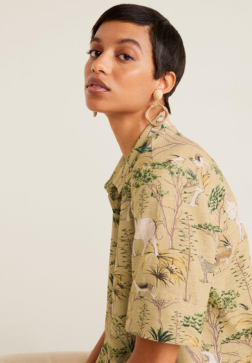 MANGO - Linen shirt with elephant print - beige