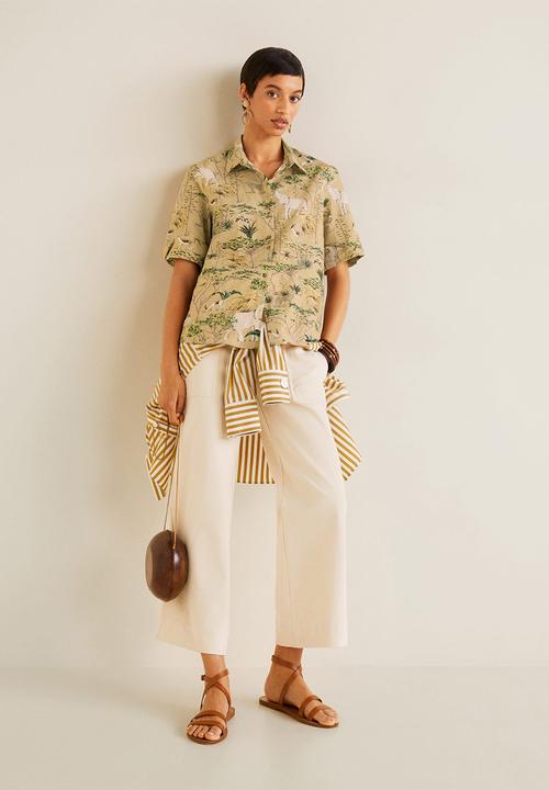 MANGO - Linen shirt with elephant print - beige