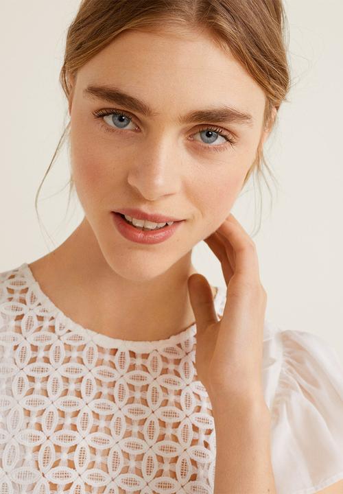MANGO - Embroidered panel blouse - white