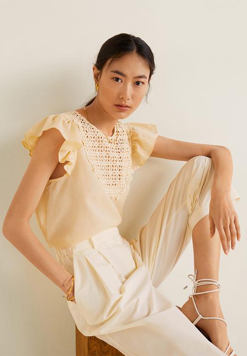 MANGO - Embroidered panel blouse - yellow