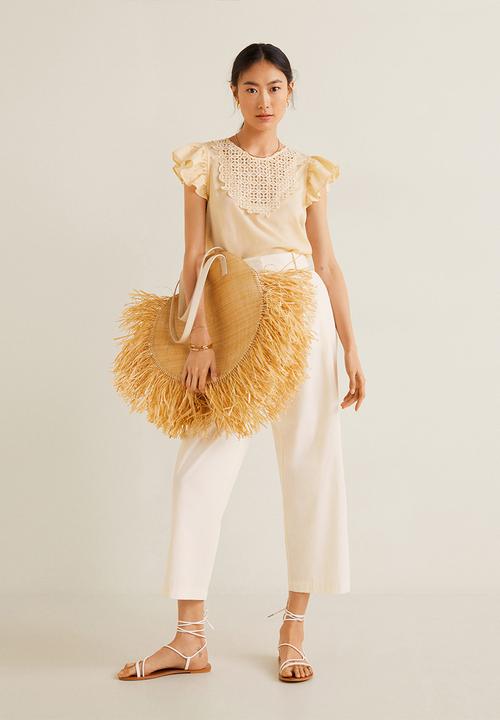 MANGO - Embroidered panel blouse - yellow