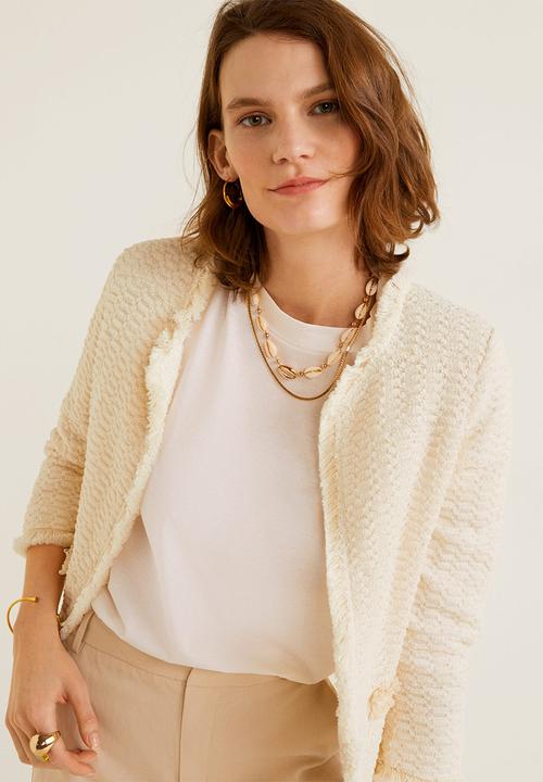 MANGO - Tweed cotton jacket - cream 