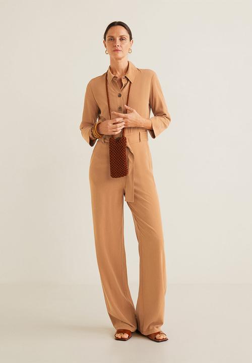 MANGO - Longer length jumpsuit with belt - brown