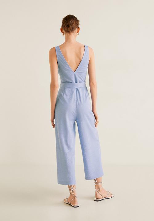 MANGO - Long wrap jumpsuit with belt - blue