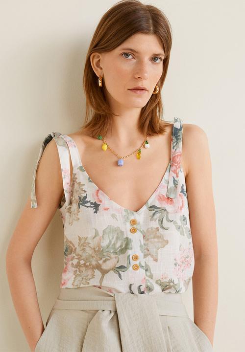 MANGO - Buttoned top with bow detail - multi