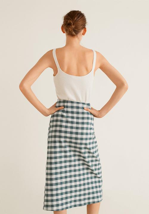 MANGO - Gingham print skirt - green & white 