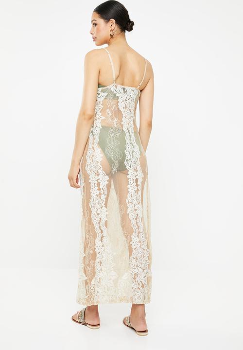 Missguided - Premium lace cowl neck maxi beach dress - neutral