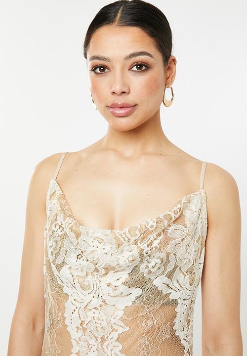 Missguided - Premium lace cowl neck maxi beach dress - neutral