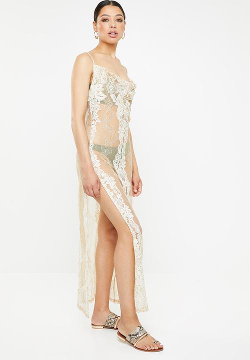 Missguided - Premium lace cowl neck maxi beach dress - neutral