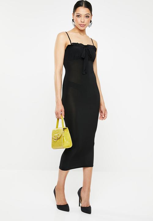 Missguided - Slinky milkmaid cami bodycon midi dress - black