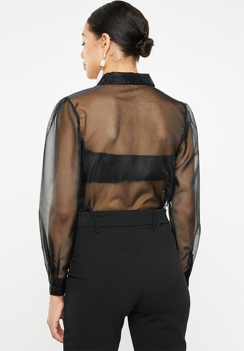 Missguided - Puff sleeve organza shirt - black