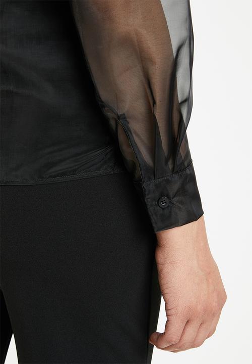 Missguided - Puff sleeve organza shirt - black