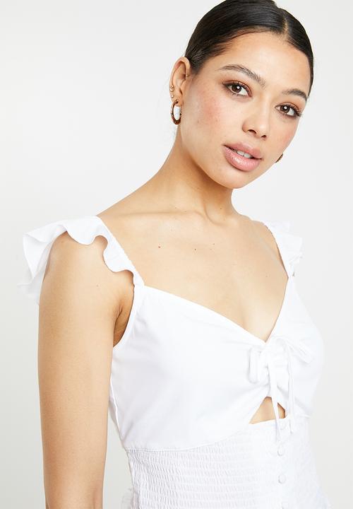 Missguided - Frill covered button crop top - white