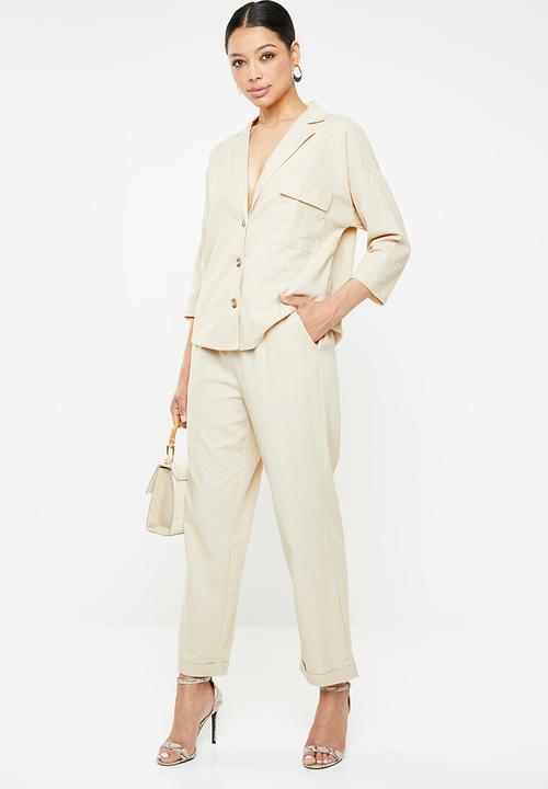 Missguided - Linen turn up cigarette trouser - beige