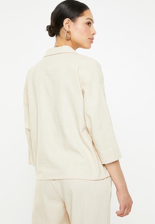 Missguided - Linen tortoise shell shirt - beige