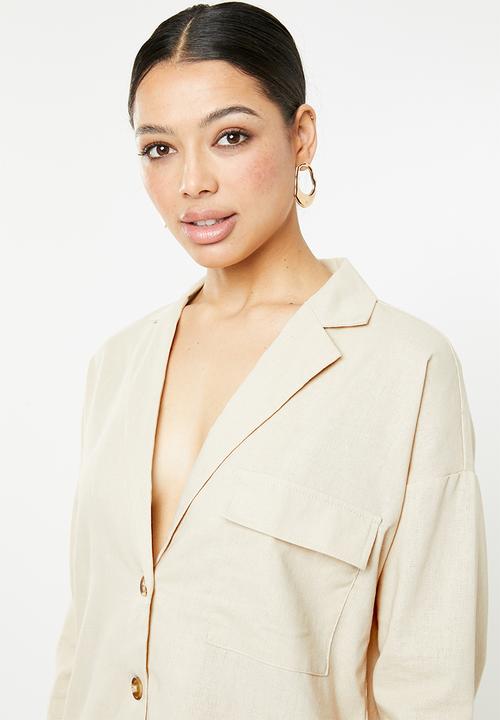 Missguided - Linen tortoise shell shirt - beige