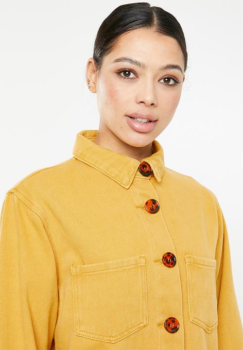 Missguided - Tortoise shell button through denim shirt - yellow