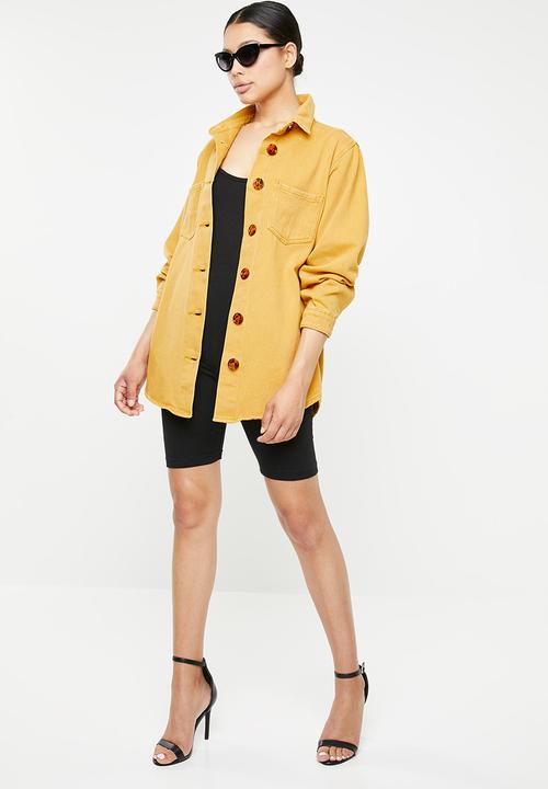 Missguided - Tortoise shell button through denim shirt - yellow