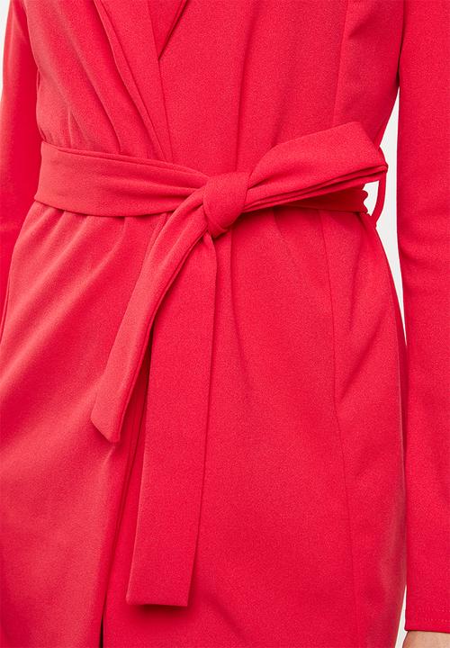Missguided - Long sleeve belted blazer dress - red
