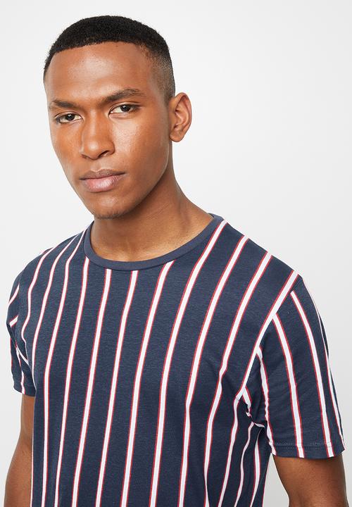 Brave Soul - Cript short sleeve stripe tee - navy