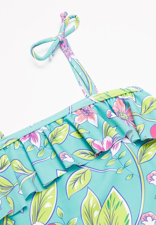 Pop Candy - 2 Piece floral print swimsuit - turquoise