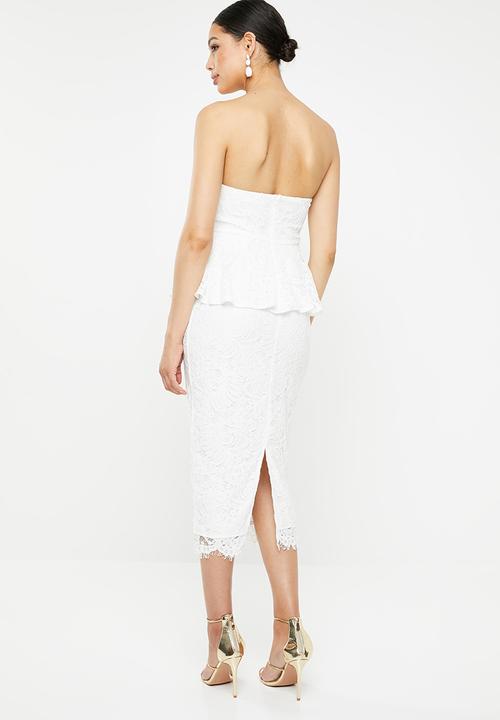 Missguided - Cup detail lace peplum midi dress - white