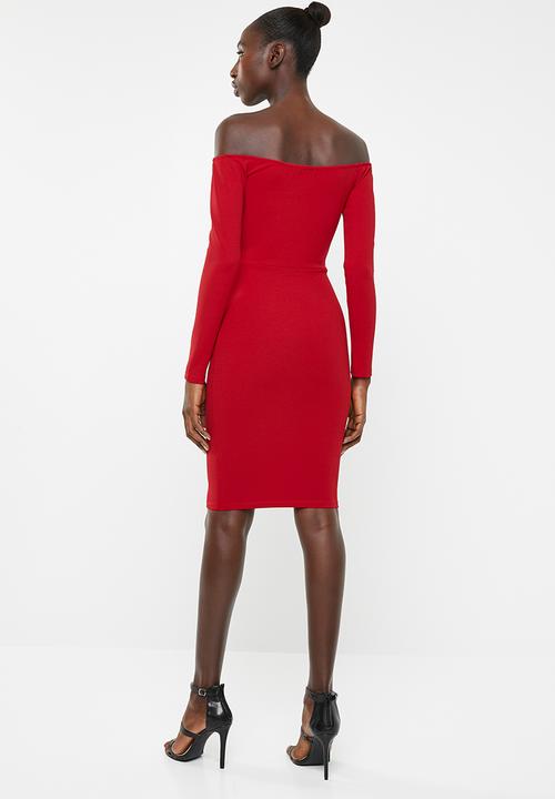 SISSY BOY - Queendom long sleeve bardot mini dress - red