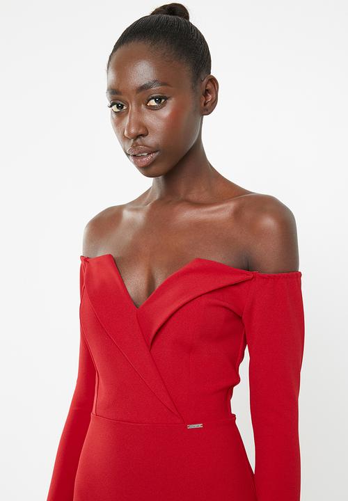 SISSY BOY - Queendom long sleeve bardot mini dress - red