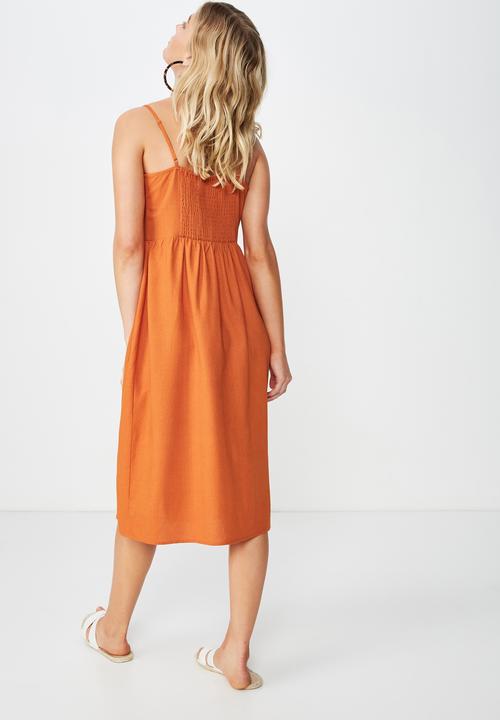 Cotton On - Woven Beth button front midi dress - orange