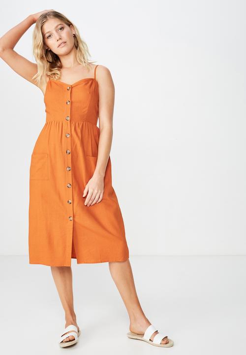 Cotton On - Woven Beth button front midi dress - orange