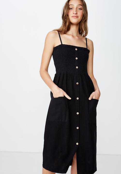 Cotton On - Woven Eliza shirred midi dress - black