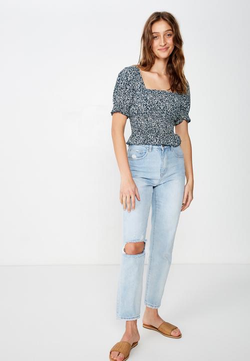 Cotton On - Jodie prairie shirre - white & navy 