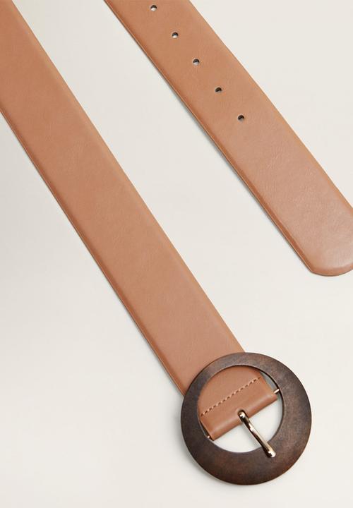 MANGO - Wood buckle belt - brown