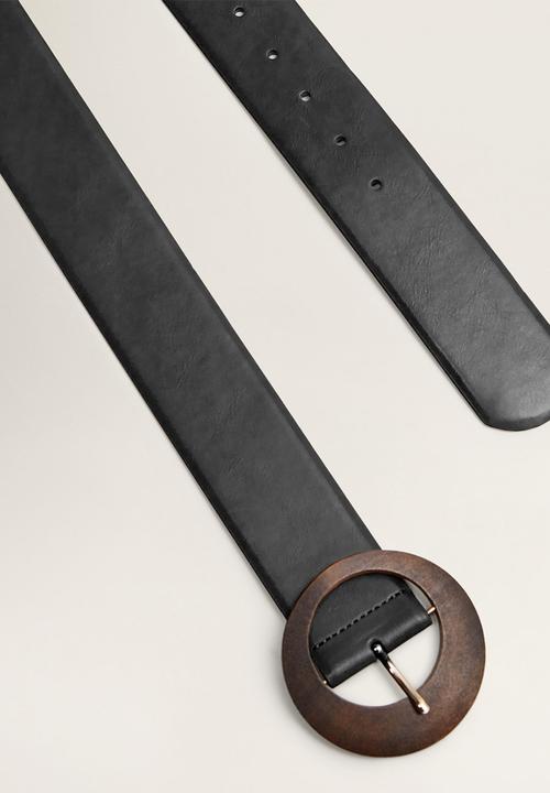 MANGO - Wood buckle belt - black