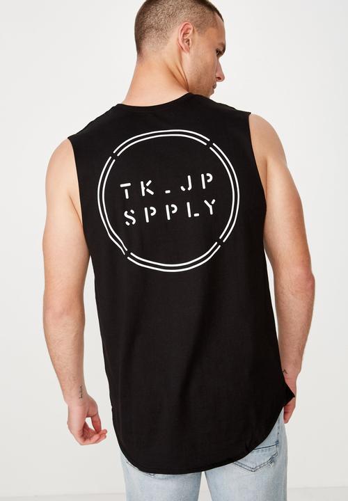 Cotton On - Longer length curve hem muscle tank - black