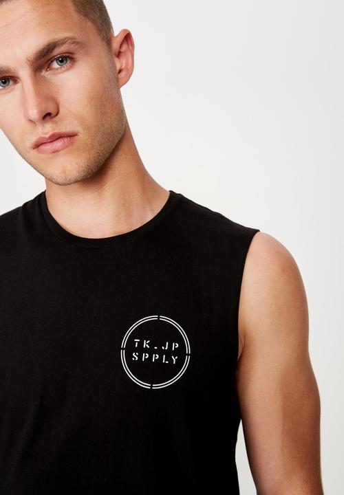 Cotton On - Longer length curve hem muscle tank - black