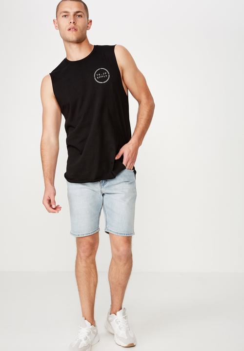 Cotton On - Longer length curve hem muscle tank - black